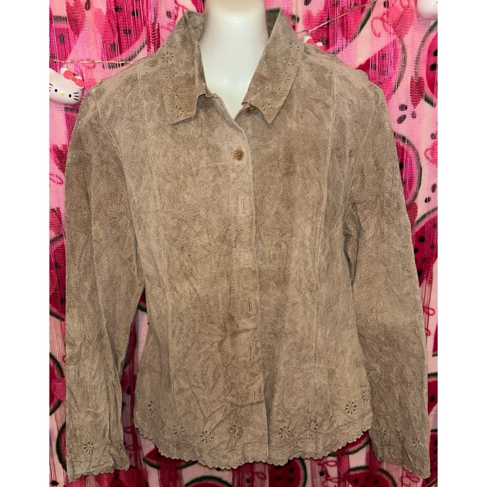 Ami Collared Button Up Cutout Leather Jacket - image 1